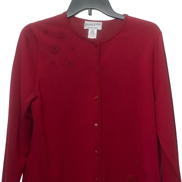 Pendleton Medium Red Cardigan 82% Silk Nylon Beadwork Long Sleeve button Lined - Picture 4 of 7